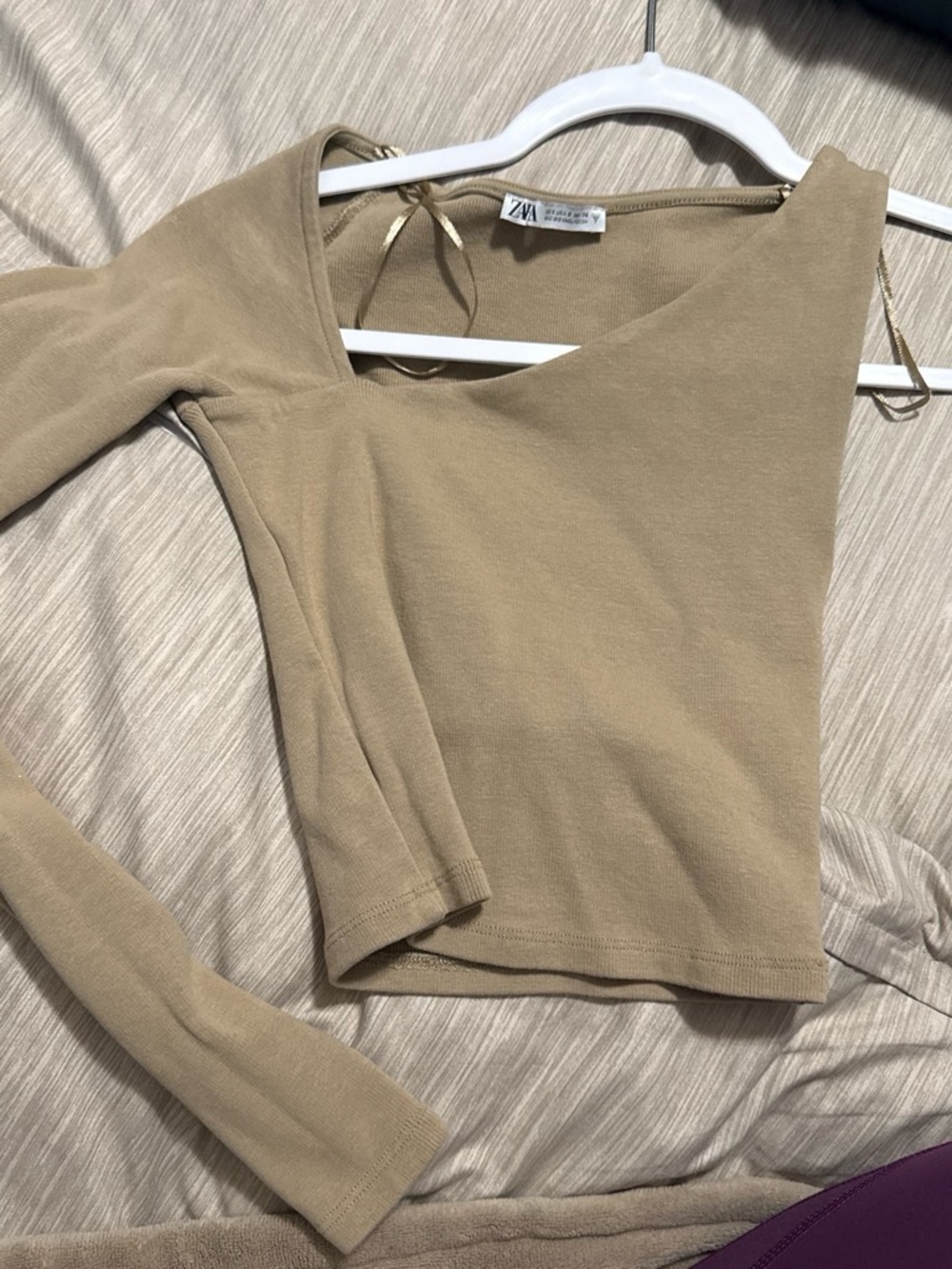 Zara Camel One-Shoulder Long Sleeve Top